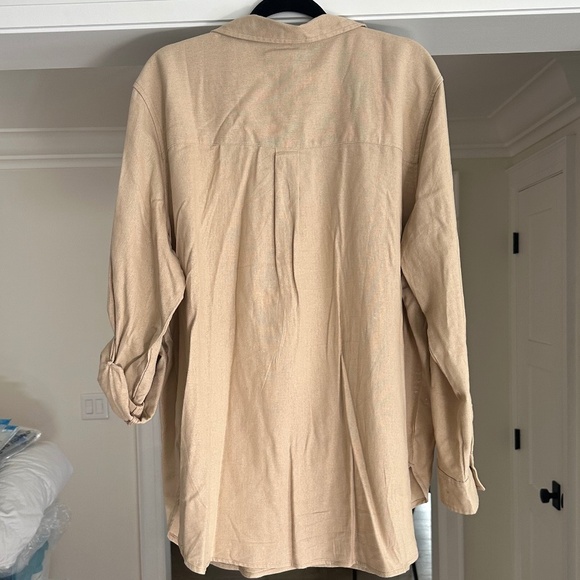 ELLEN TRACEY Beige Linen Blend Blouse / Top - Roll Sleeves, Placket Front - XXL - Picture 11 of 16